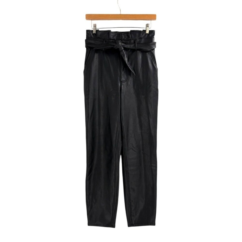 Abercrombie & Fitch Womens Small Black Paperbag Faux Leather Pants Belted Chic